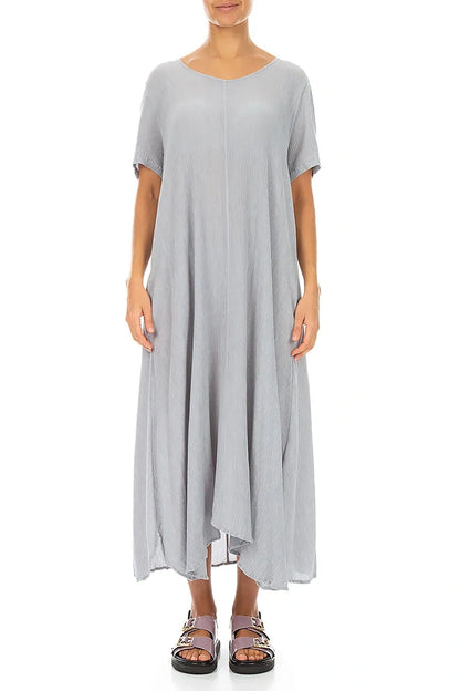 Robe courte évasée en soie et viscose gris argenté à manches courtes