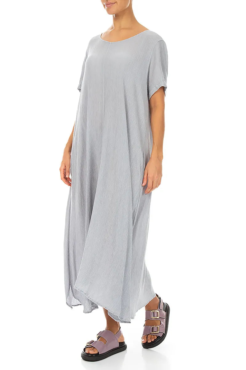 Robe courte évasée en soie et viscose gris argenté à manches courtes