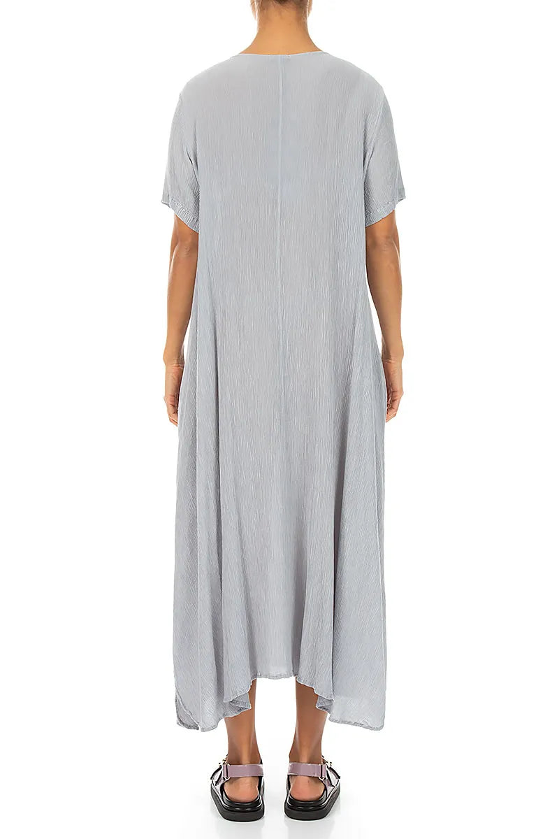 Robe courte évasée en soie et viscose gris argenté à manches courtes