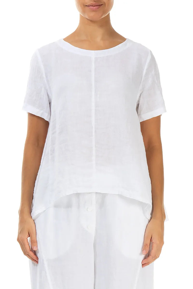Short Sleeves Flared White Linen Top