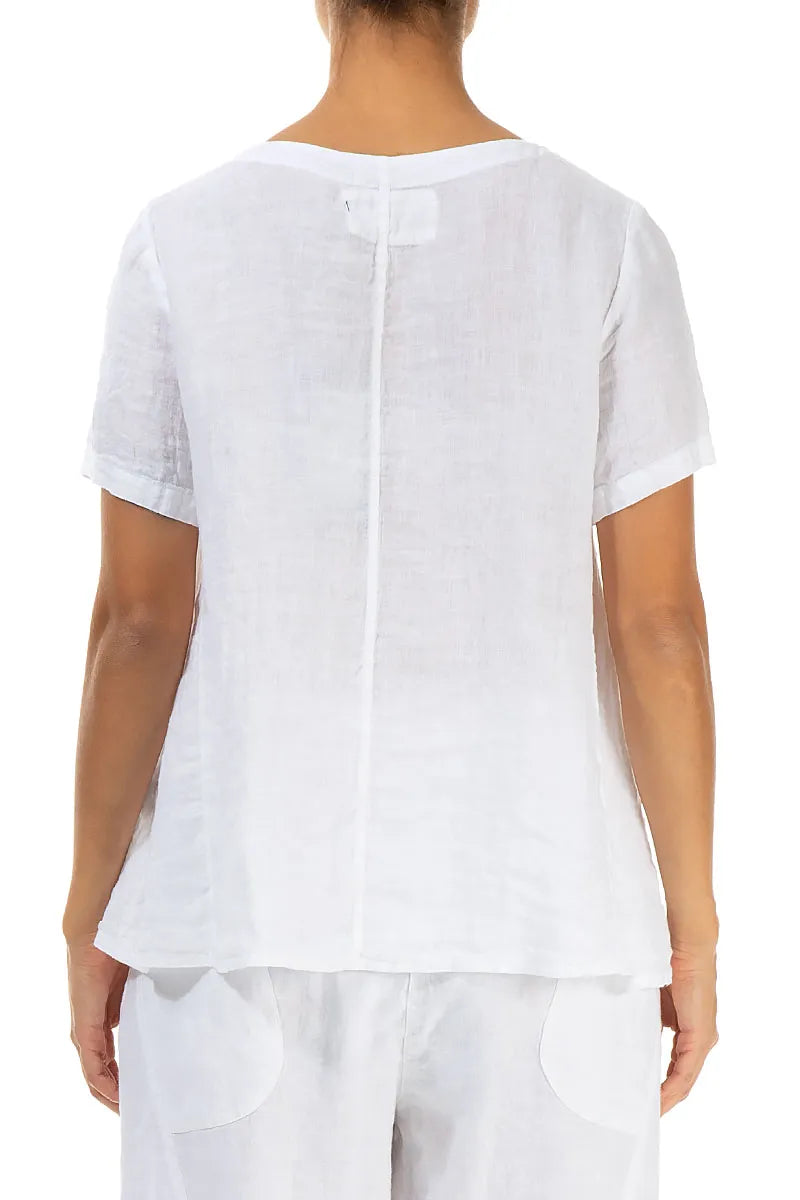 Short Sleeves Flared White Linen Top