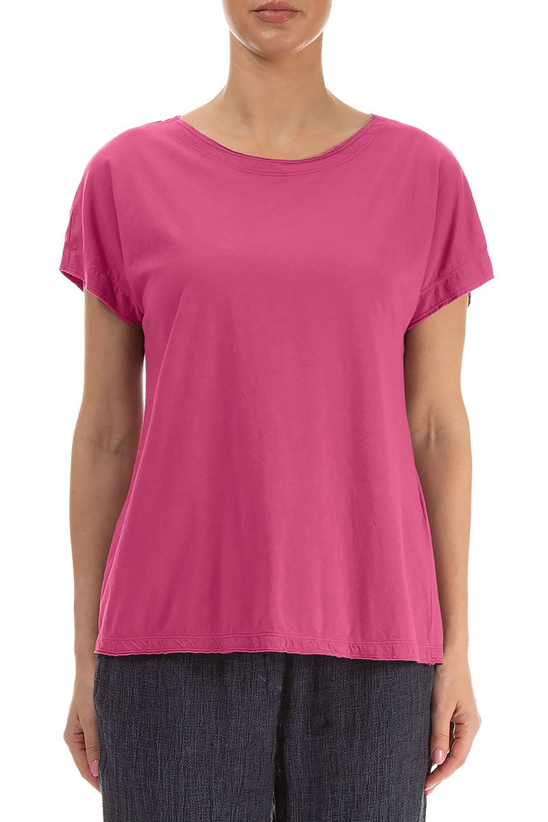 Haut en coton fuchsia à manches courtes