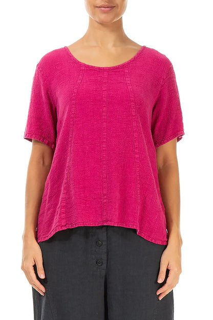 Short Sleeves Fuchsia Linen Viscose Blouse 1