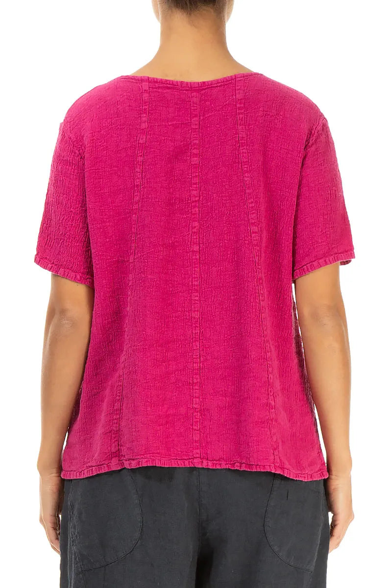 Short Sleeves Fuchsia Linen Viscose Blouse 2