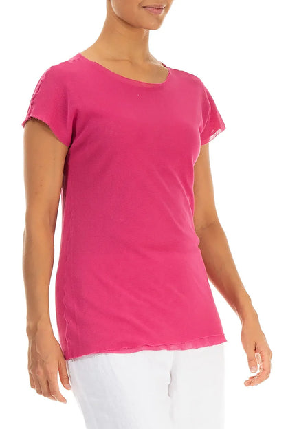 Short Sleeves Fuchsia Mesh Soft Cotton Top 3