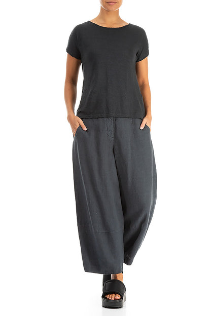 Short Sleeves Graphite Linen Jersey Top 4