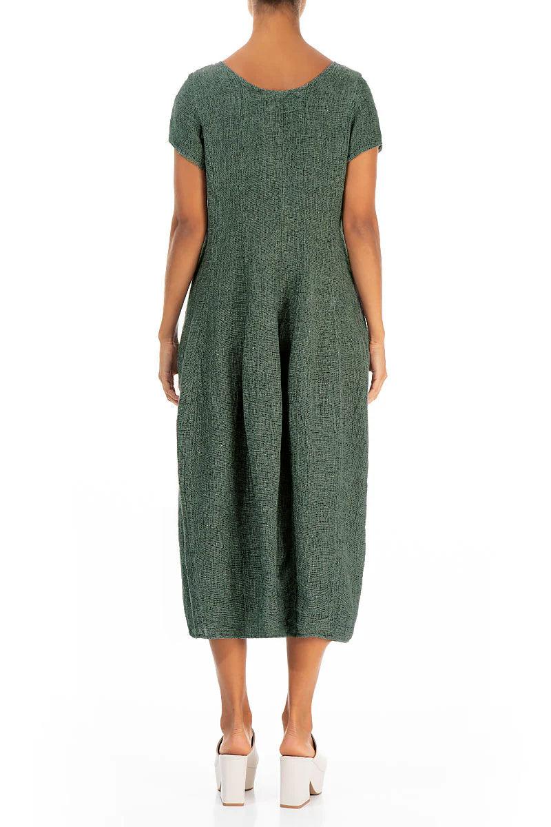 Short Sleeves Green Sorbet Mélange Linen Dress