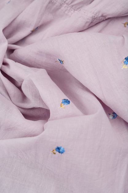Short Sleeves Lilac Embroidered Petals Cotton Top 5