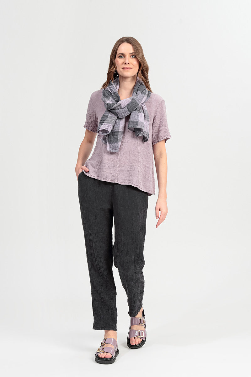 Chemisier en lin texturé lilas à manches courtes