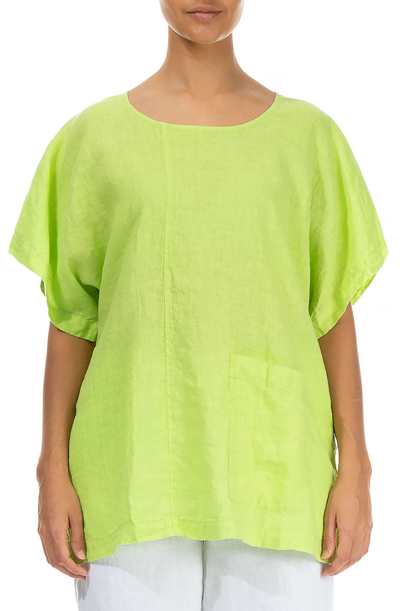 Short Sleeves Lime Linen Blouse 1