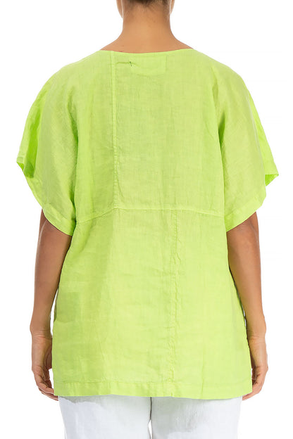 Short Sleeves Lime Linen Blouse 2