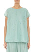 Short Sleeves Mint Embroidered Petals Cotton Top 1