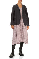 Short Sleeves Pink Check Linen Dress 5