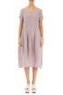 Short Sleeves Pink Check Linen Dress 1