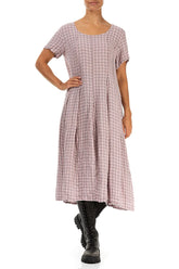 Short Sleeves Pink Check Linen Dress 4
