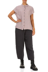 Short Sleeves Pink Check Linen Jacket 4