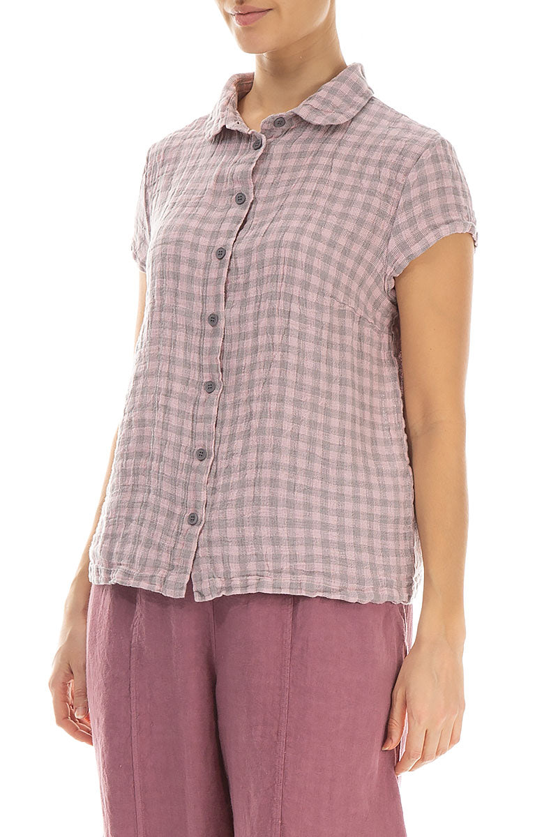 Kurzärmlige rosa karierte Leinenjacke