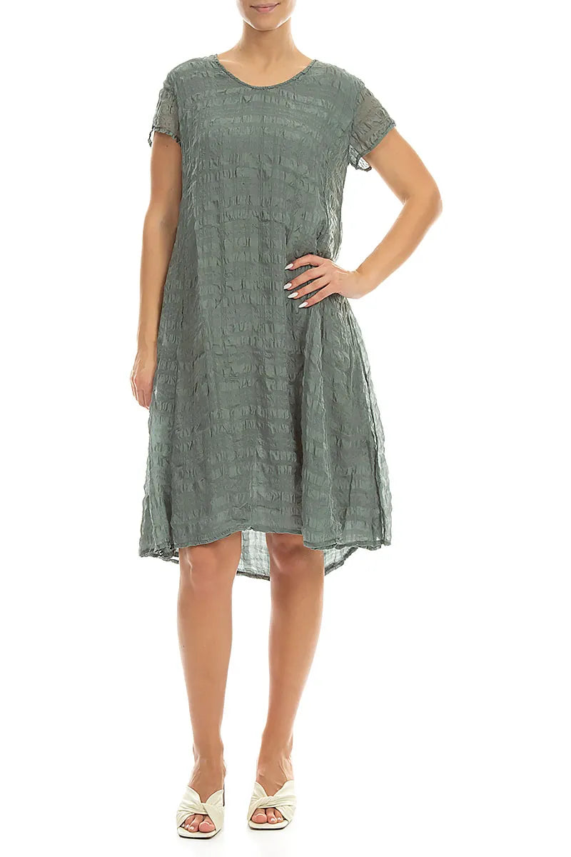 Short Sleeves Sage Light Silk Midi Dress 4