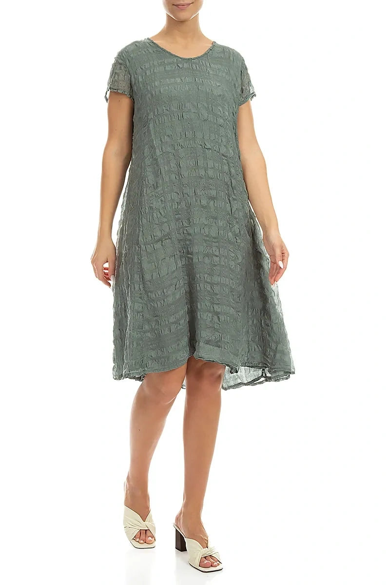 Short Sleeves Sage Light Silk Midi Dress 3
