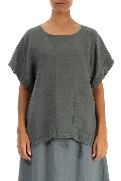 Short Sleeves Sage Linen Blouse 1