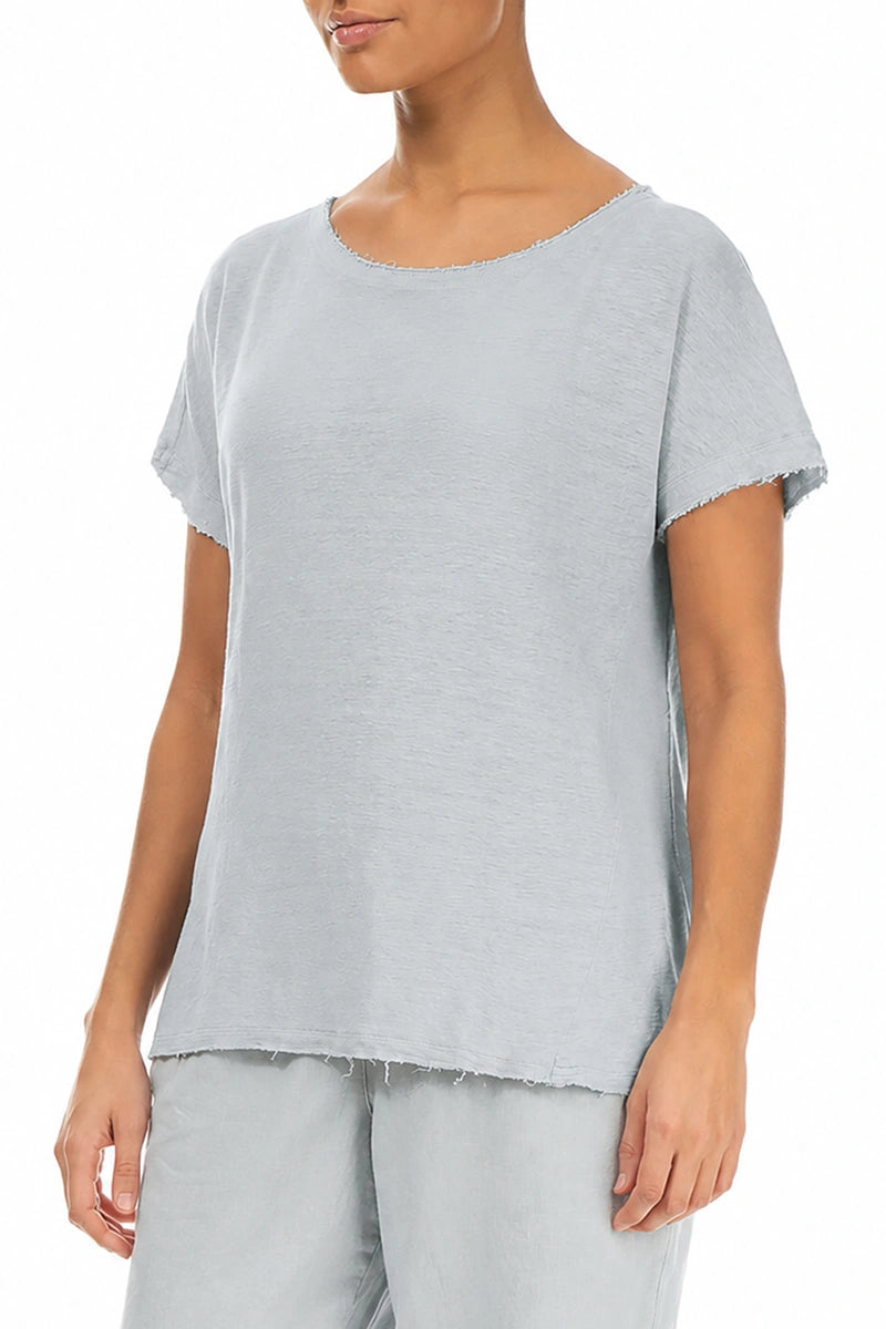 Short Sleeves Silver Grey Linen Jersey Top