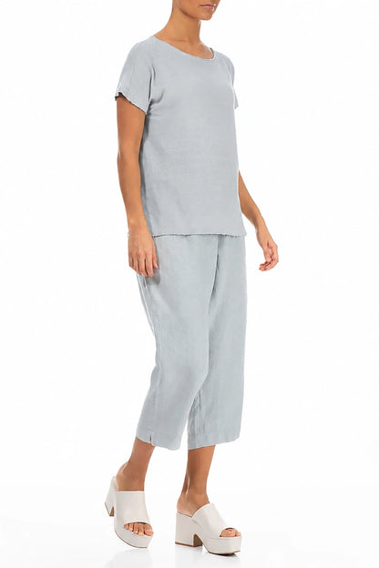 Short Sleeves Silver Grey Linen Jersey Top