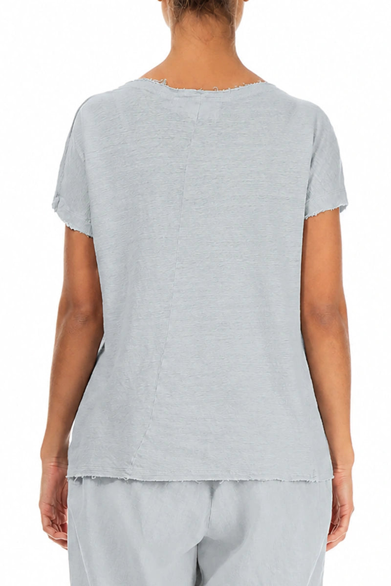 Short Sleeves Silver Grey Linen Jersey Top
