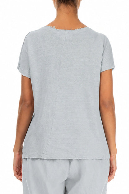 Short Sleeves Silver Grey Linen Jersey Top