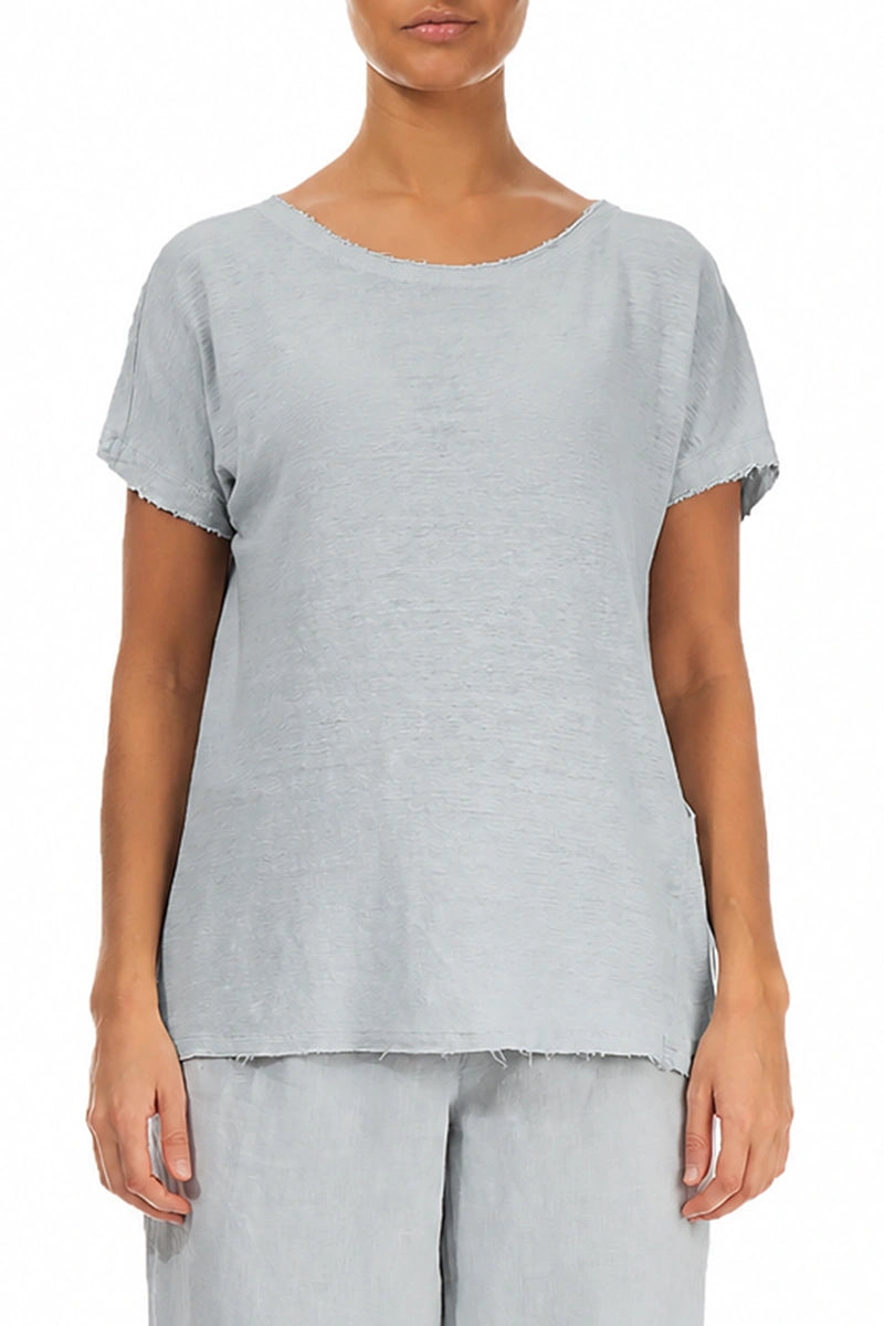 Short Sleeves Silver Grey Linen Jersey Top