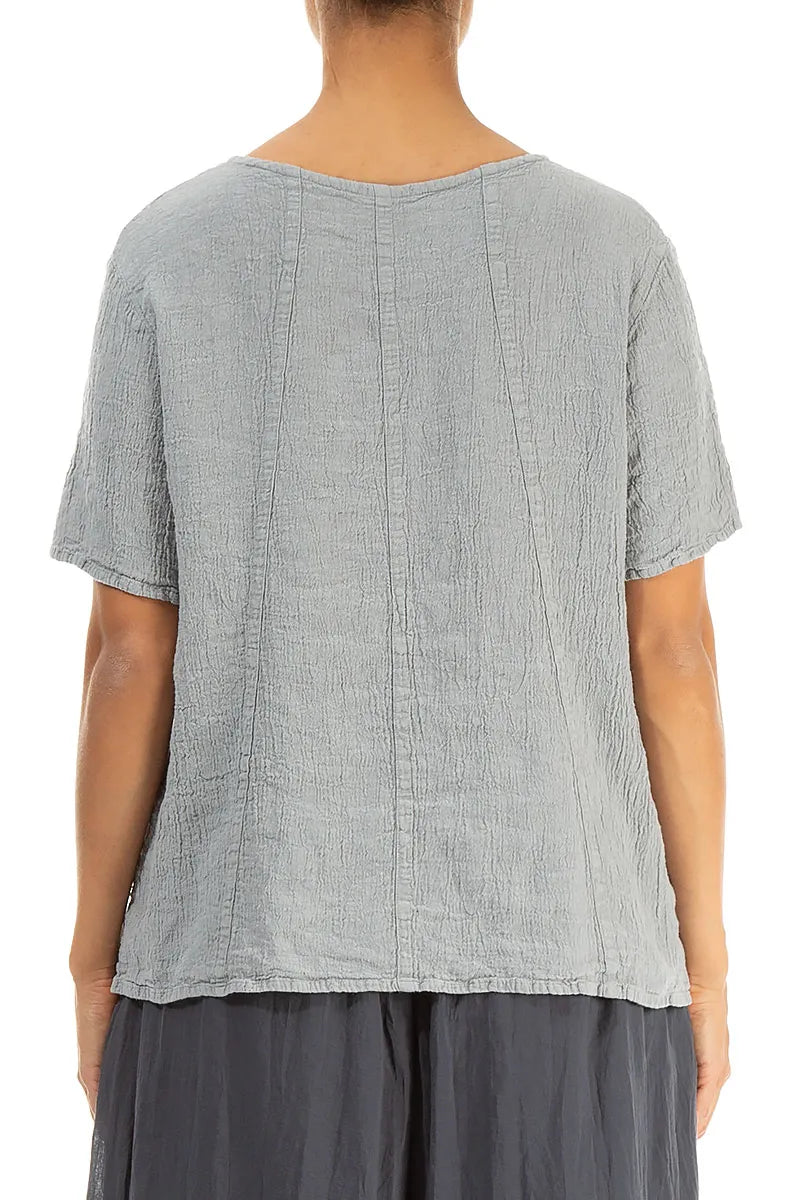 Short Sleeves Silver Grey Linen Viscose Blouse 2