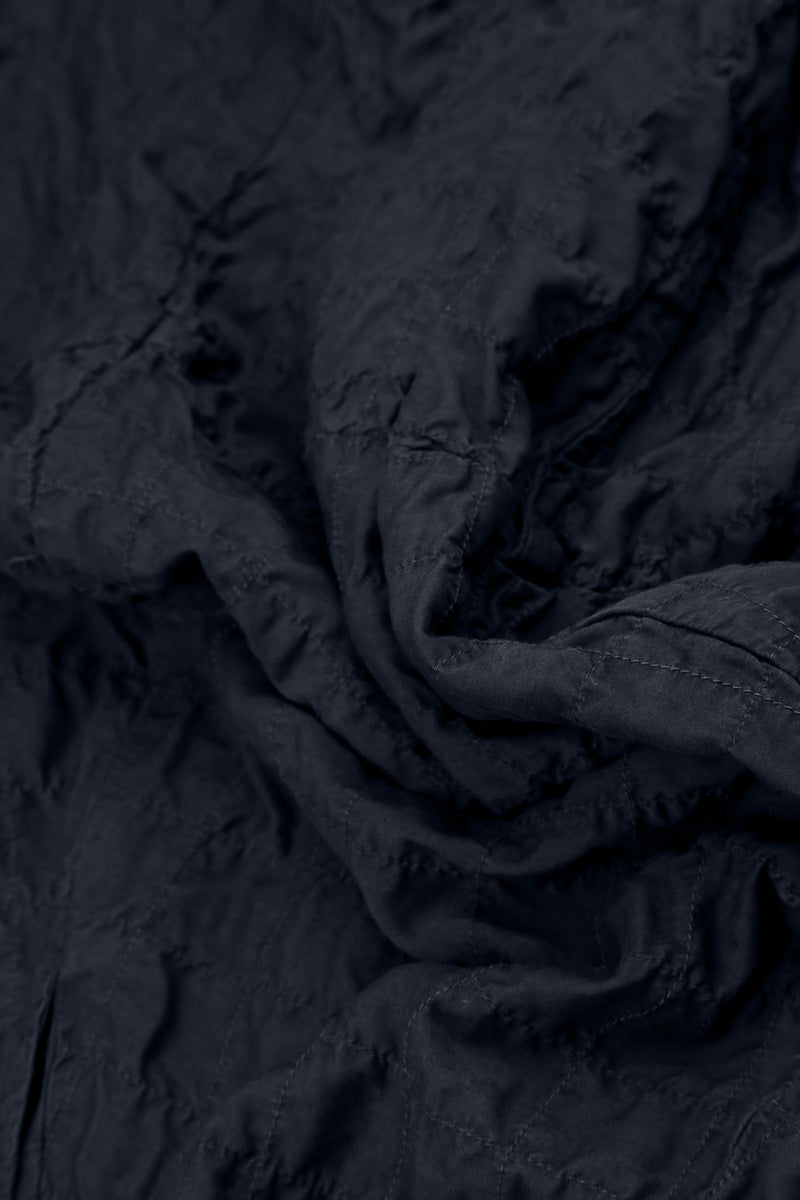 Short Sleeves Slate Blue Pleated Silk Linen Blouse 5