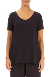 Short Sleeves V-Neck Graphite Viscose Blouse 1