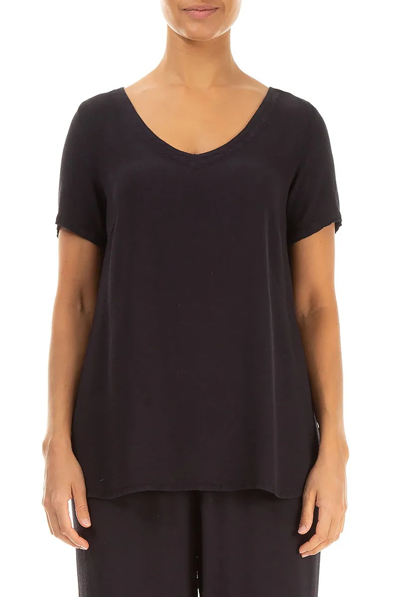 Short Sleeves V-Neck Graphite Viscose Blouse 1