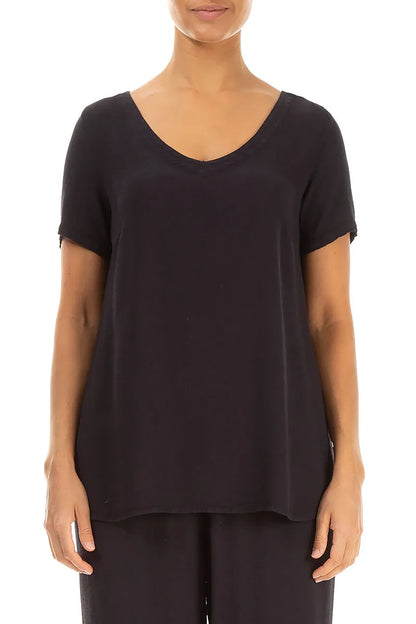 Short Sleeves V-Neck Graphite Viscose Blouse 1