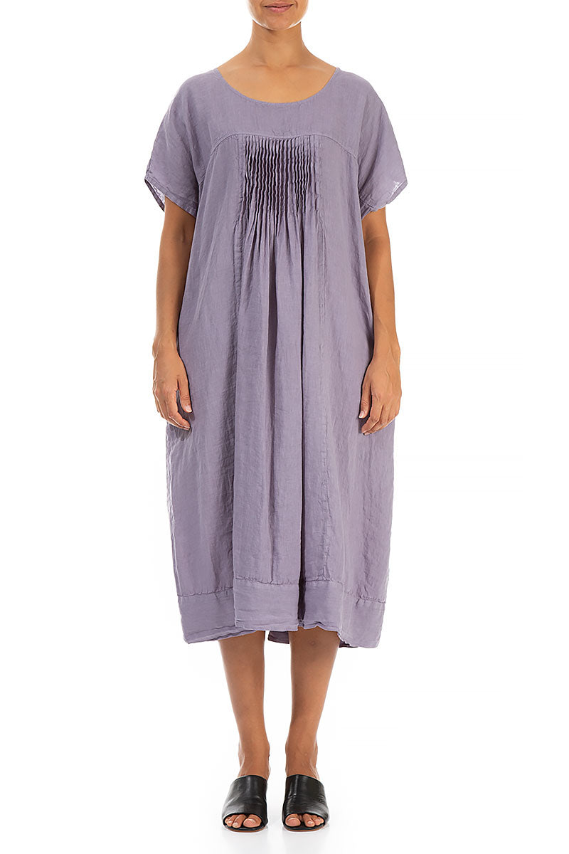 Short Sleeves Violet Linen Midi Dress