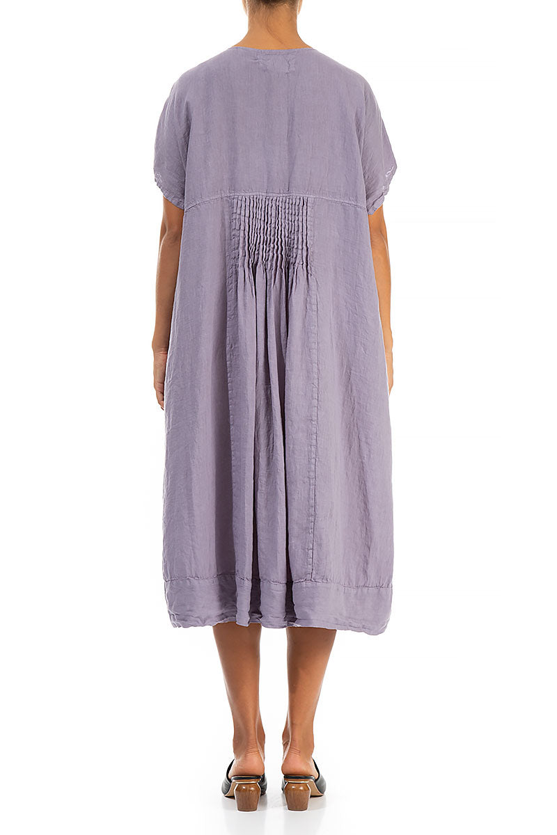 Short Sleeves Violet Linen Midi Dress