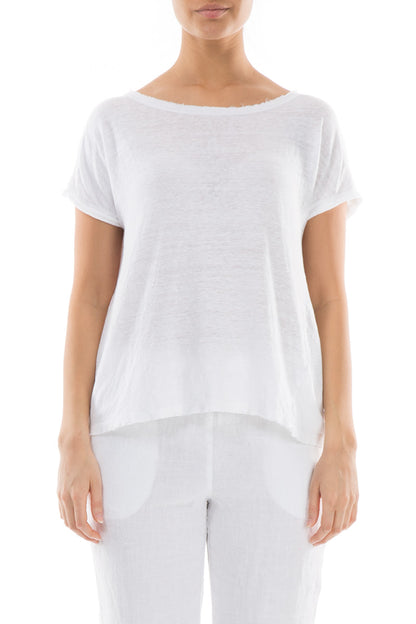 Short Sleeves White Linen Jersey Top