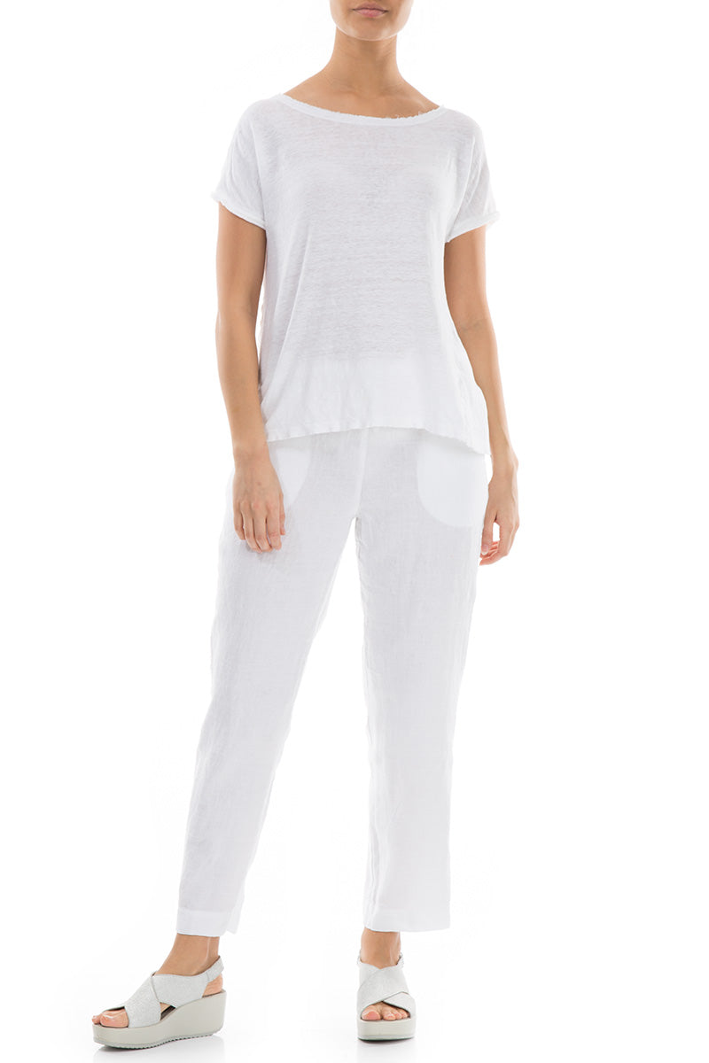 Short Sleeves White Linen Jersey Top