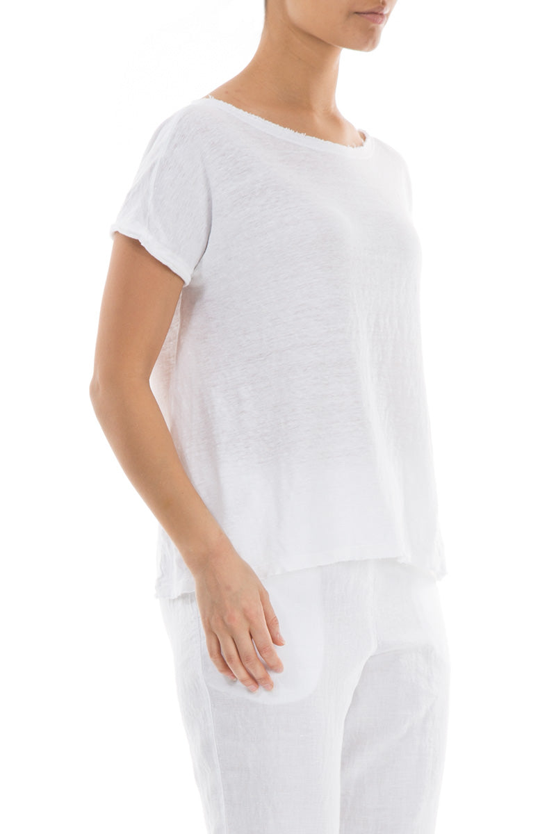 Short Sleeves White Linen Jersey Top