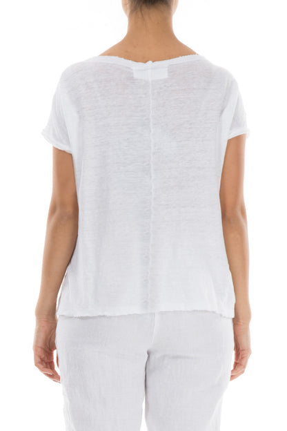 Short Sleeves White Linen Jersey Top