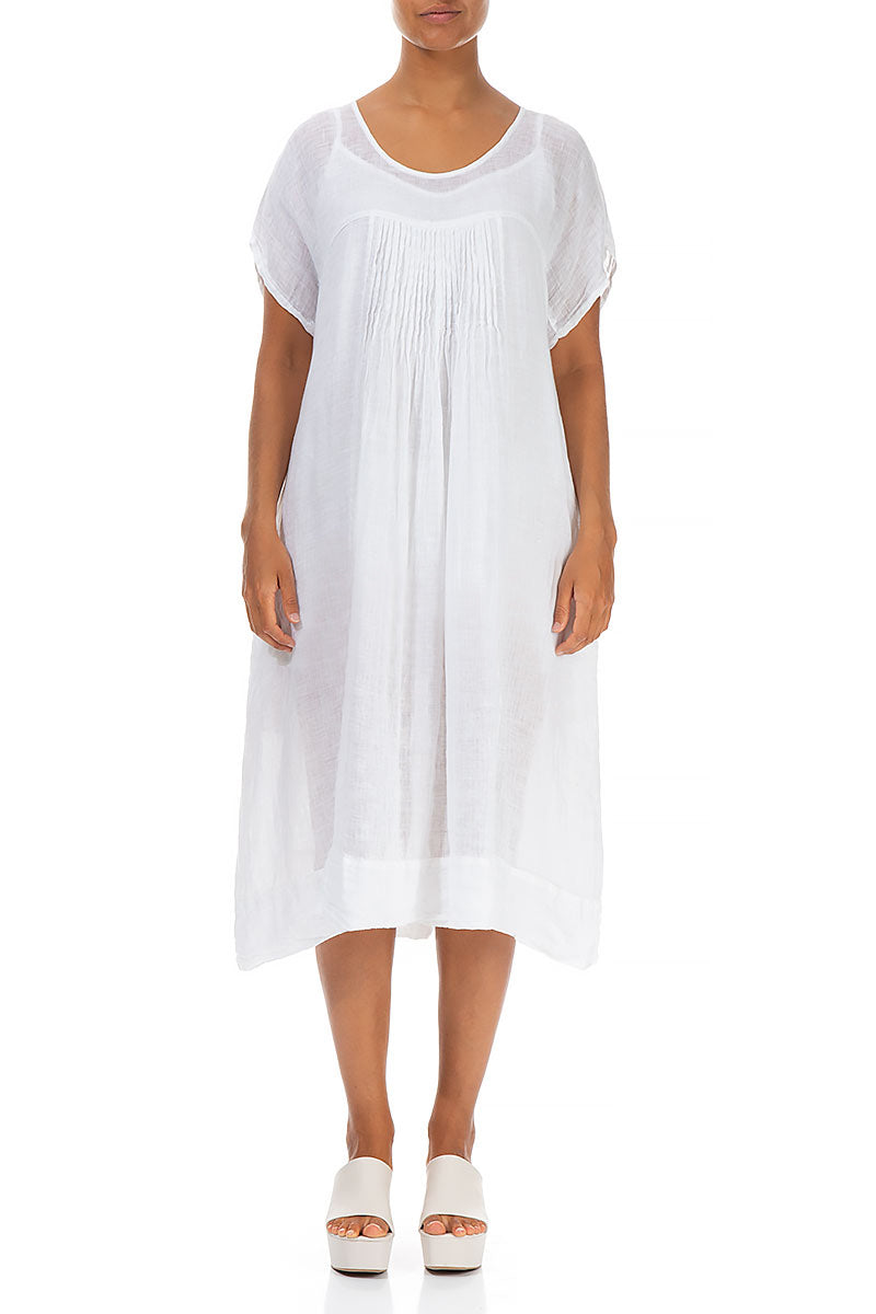 Robe midi en gaze de lin blanc à manches courtes