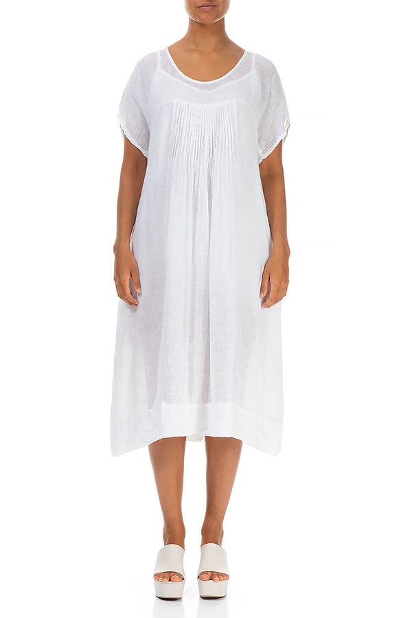 Robe midi en gaze de lin blanc à manches courtes