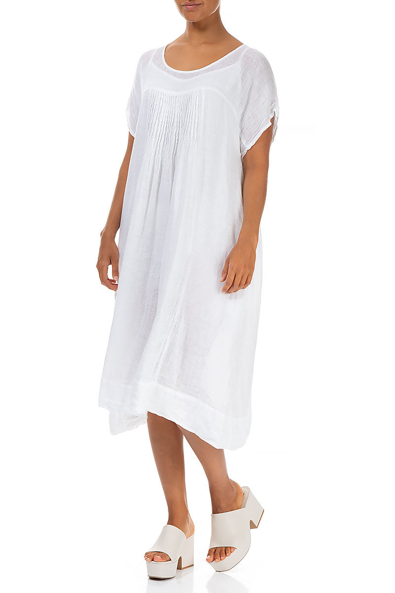 Robe midi en gaze de lin blanc à manches courtes