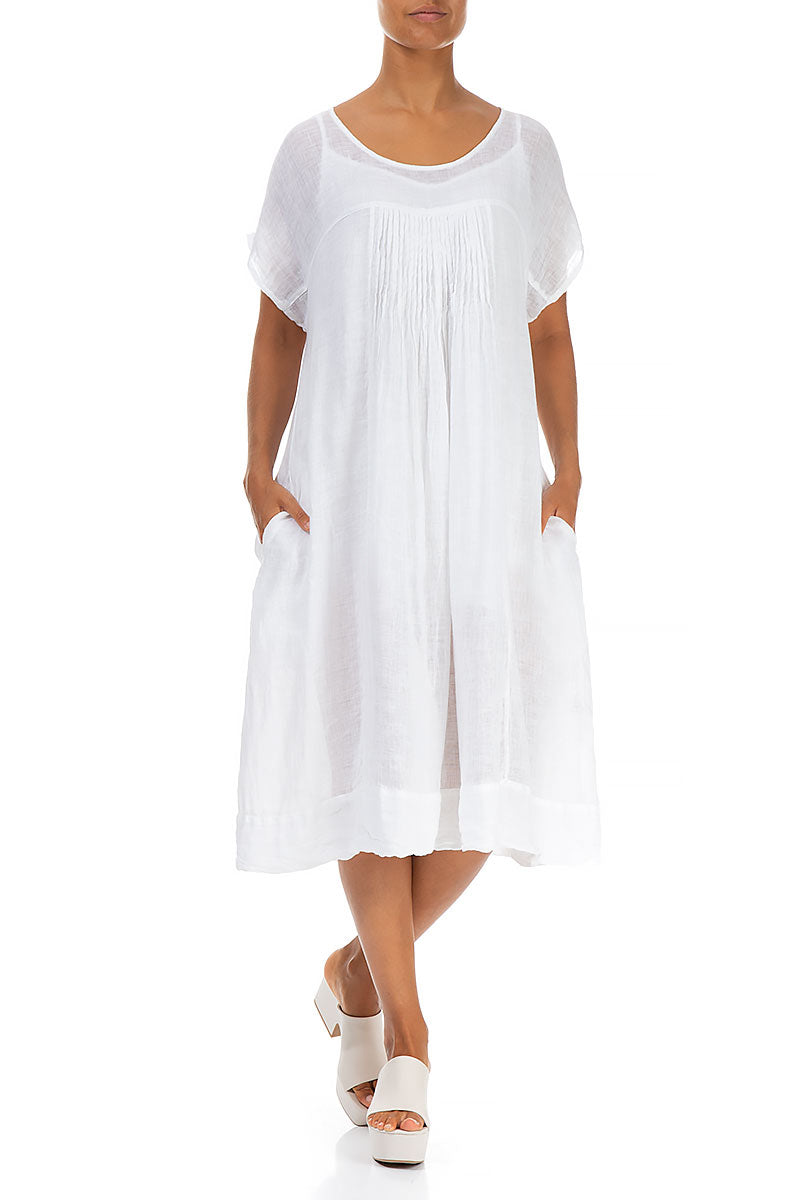 Robe midi en gaze de lin blanc à manches courtes