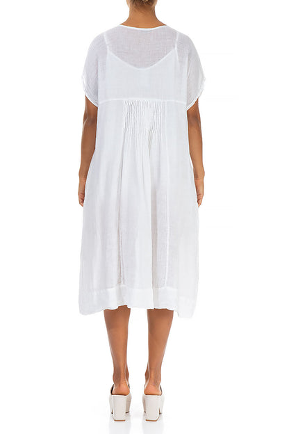 Robe midi en gaze de lin blanc à manches courtes