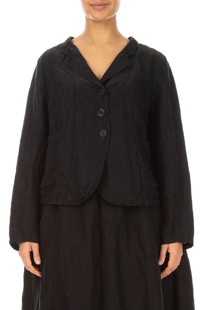 Short Textured Black Silk Linen Jacket