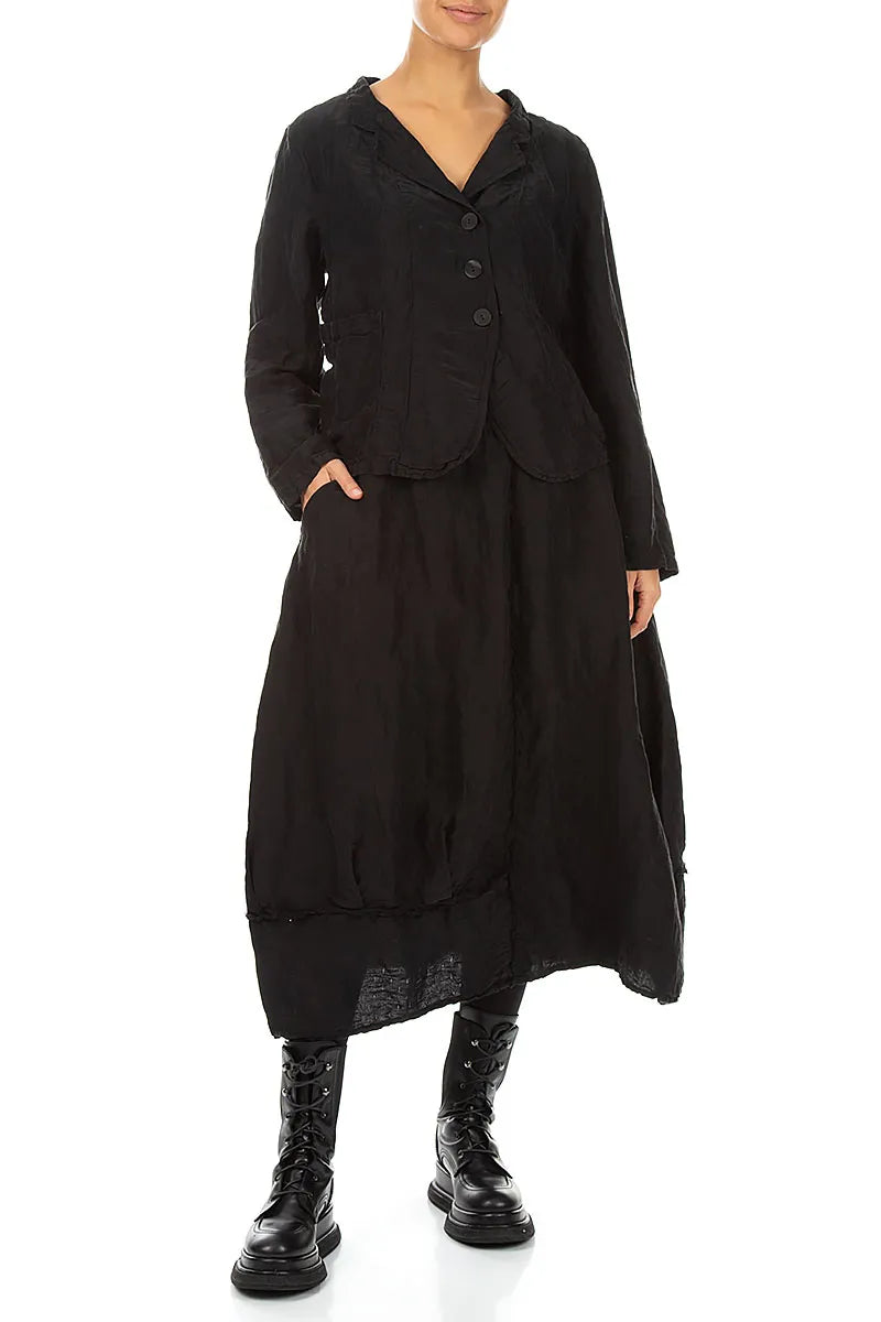 Short Textured Black Silk Linen Jacket