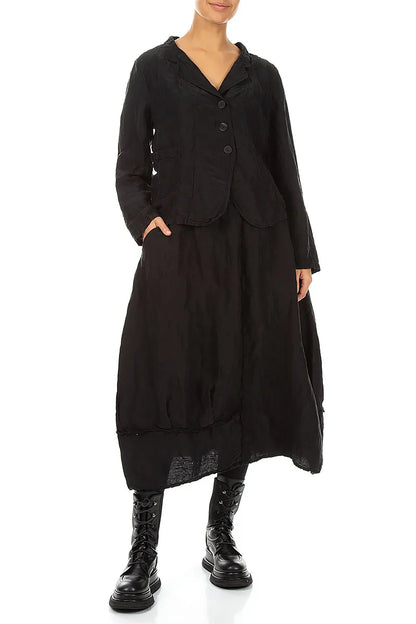 Short Textured Black Silk Linen Jacket