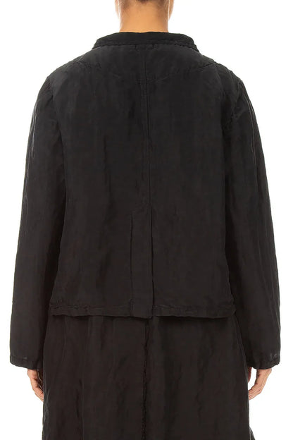 Short Textured Black Silk Linen Jacket