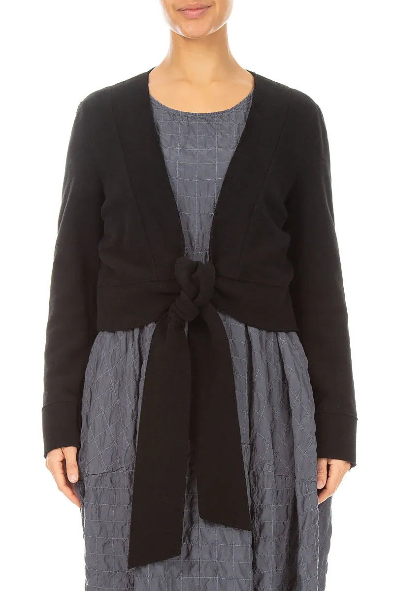 Short Tie Front Black Cotton Jersey Jacket 1